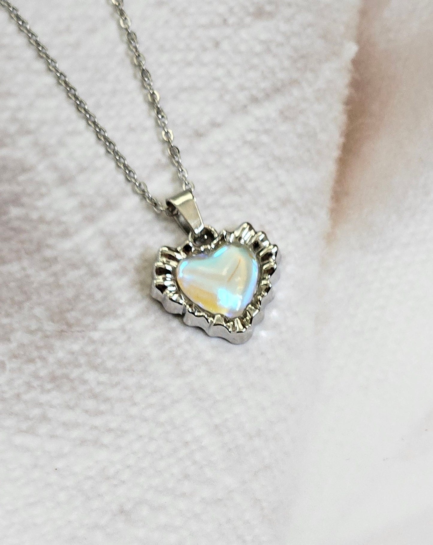 Y2K Silver Heart Necklace | Pink Crystal Pendant | Stainless Steel