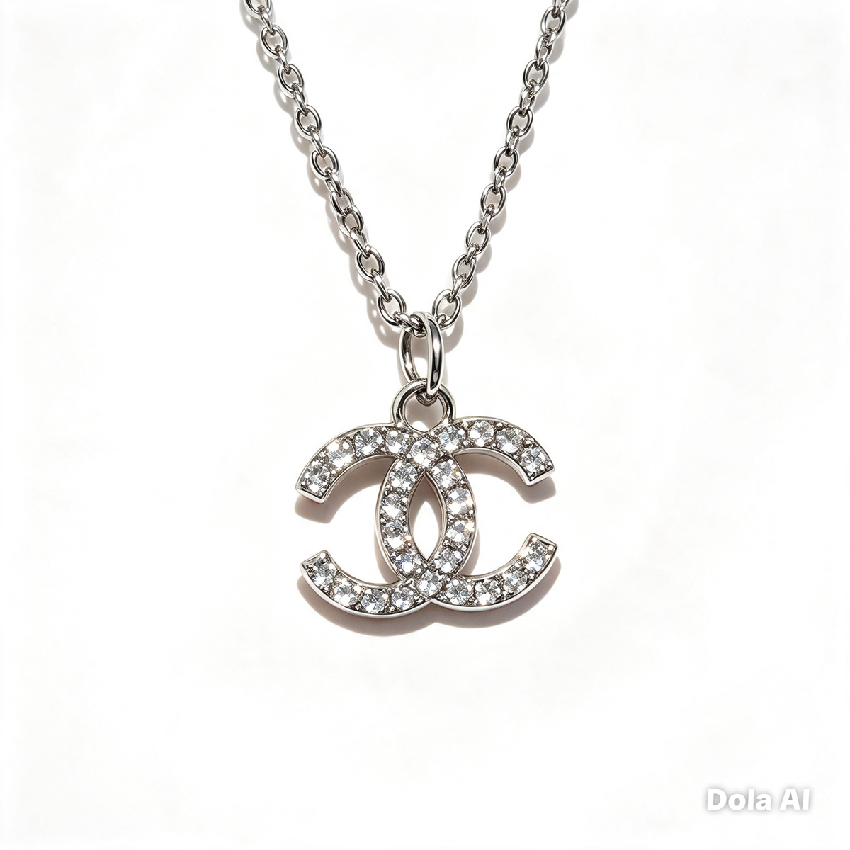 Silver-Tone Rhinestone Charm Necklace with Stainless Steel Chain