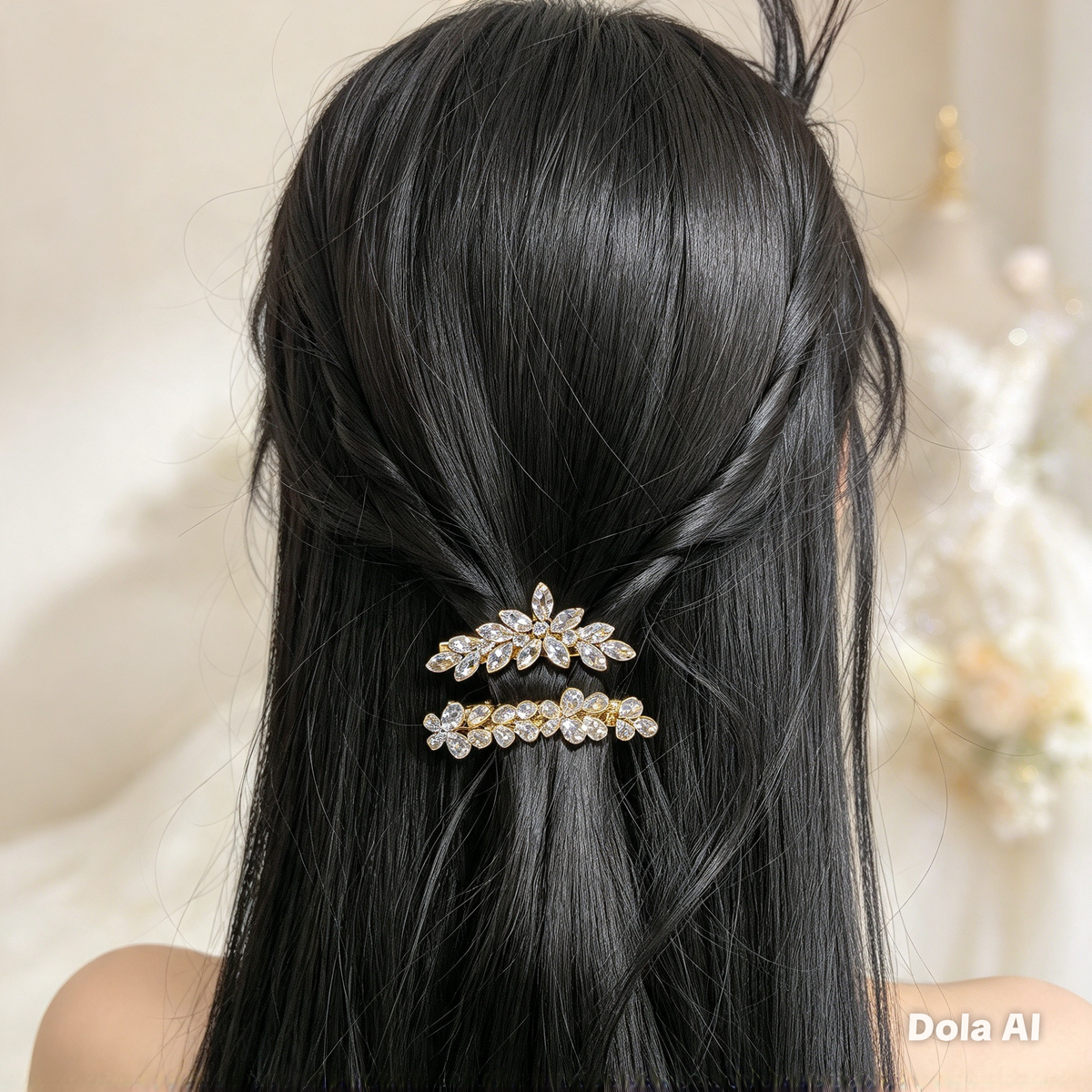 Gold-Tone Crystal Floral Hair Clips – Set of 2