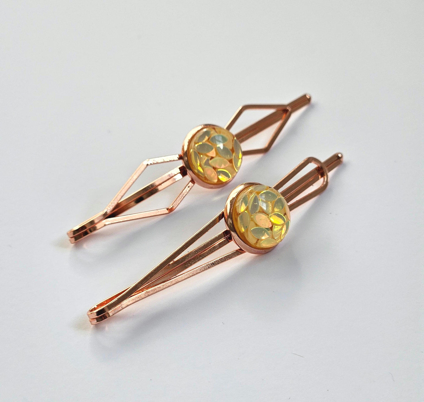 Iridescent Bobby pin Hair Slides: Rose Gold Bobby Pins set of 2, Women's Hair Accessory
