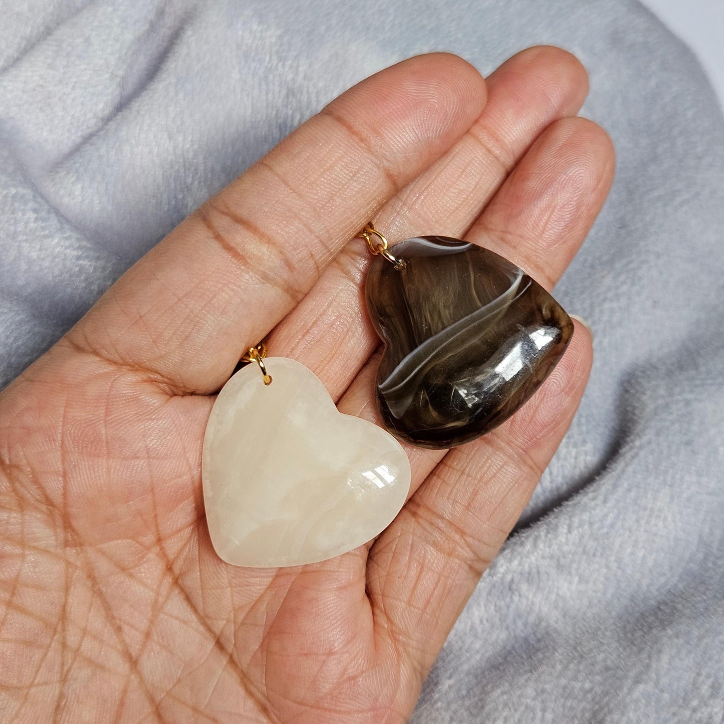 Acrylic Marble Heart Clip-On Earrings – Gold Tone | Non-Pierced