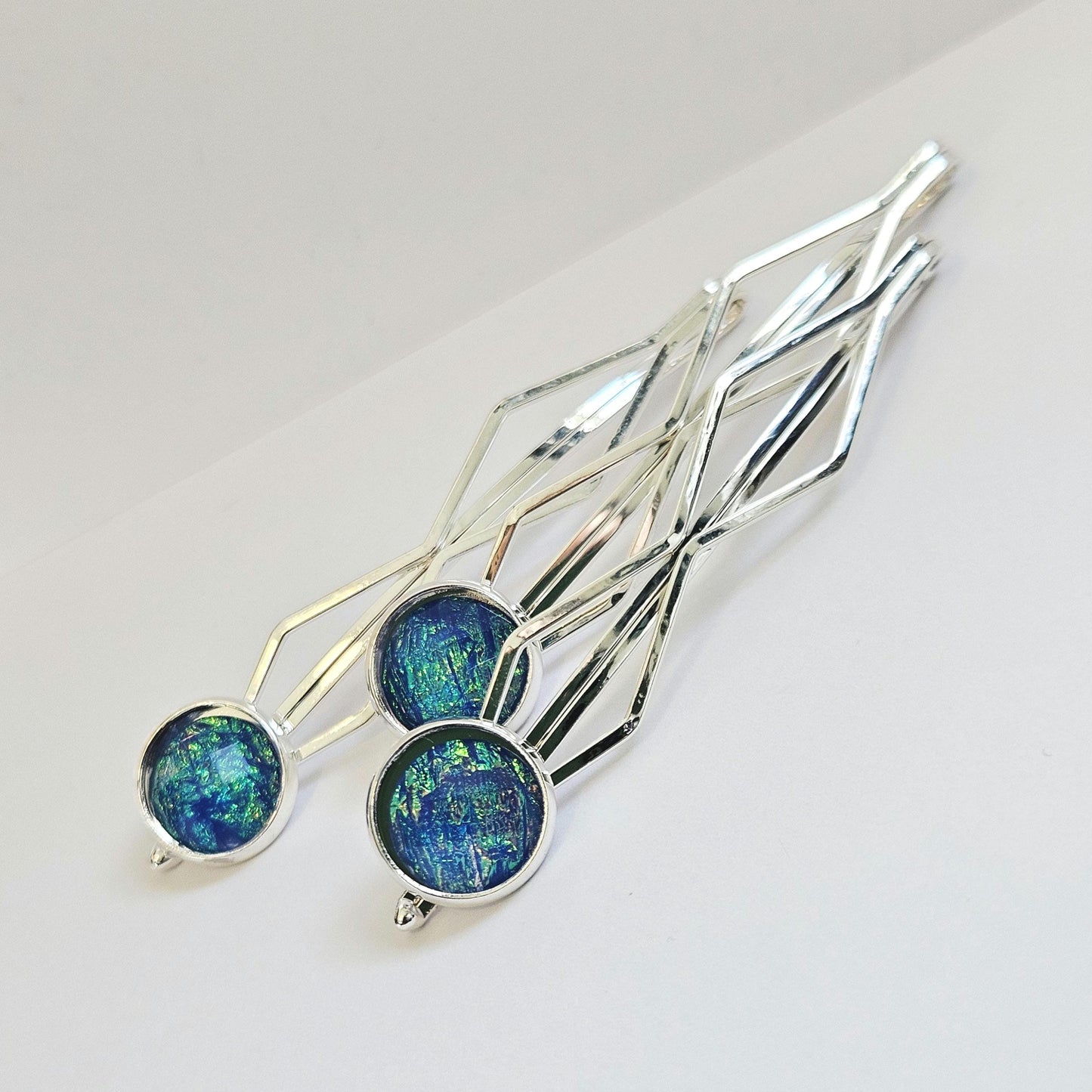 Decorative bobby pins Hair Slides: Colorful Cabochon Bobby Pins, Silver Tone (Set of 3)