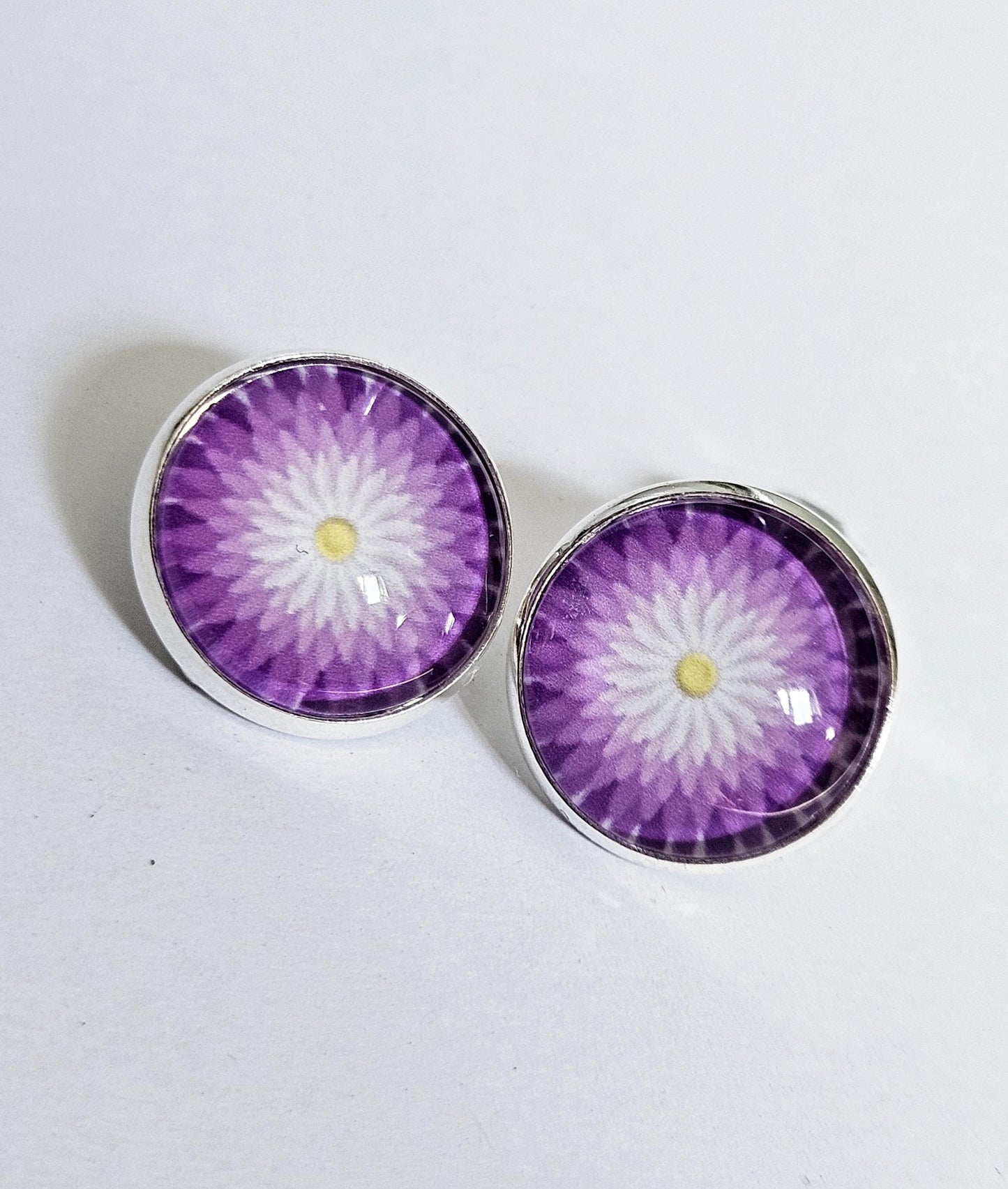 Purple Flower Clip-on Earrings: Silver Tone Copper Base