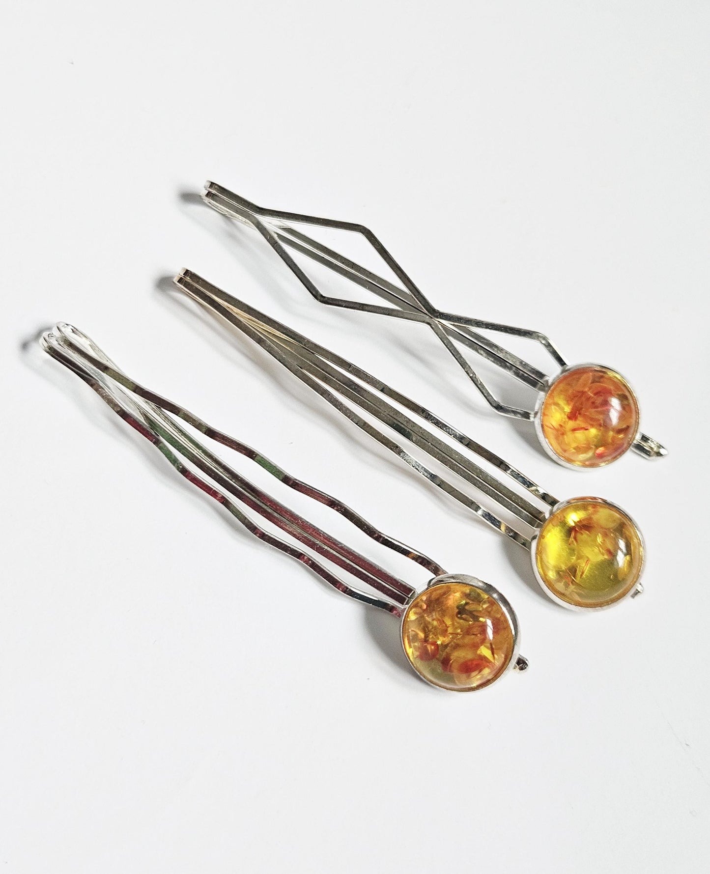 Trendy Bobby Pin Hair Slides: Silver Cabochon Clips, Set of 3