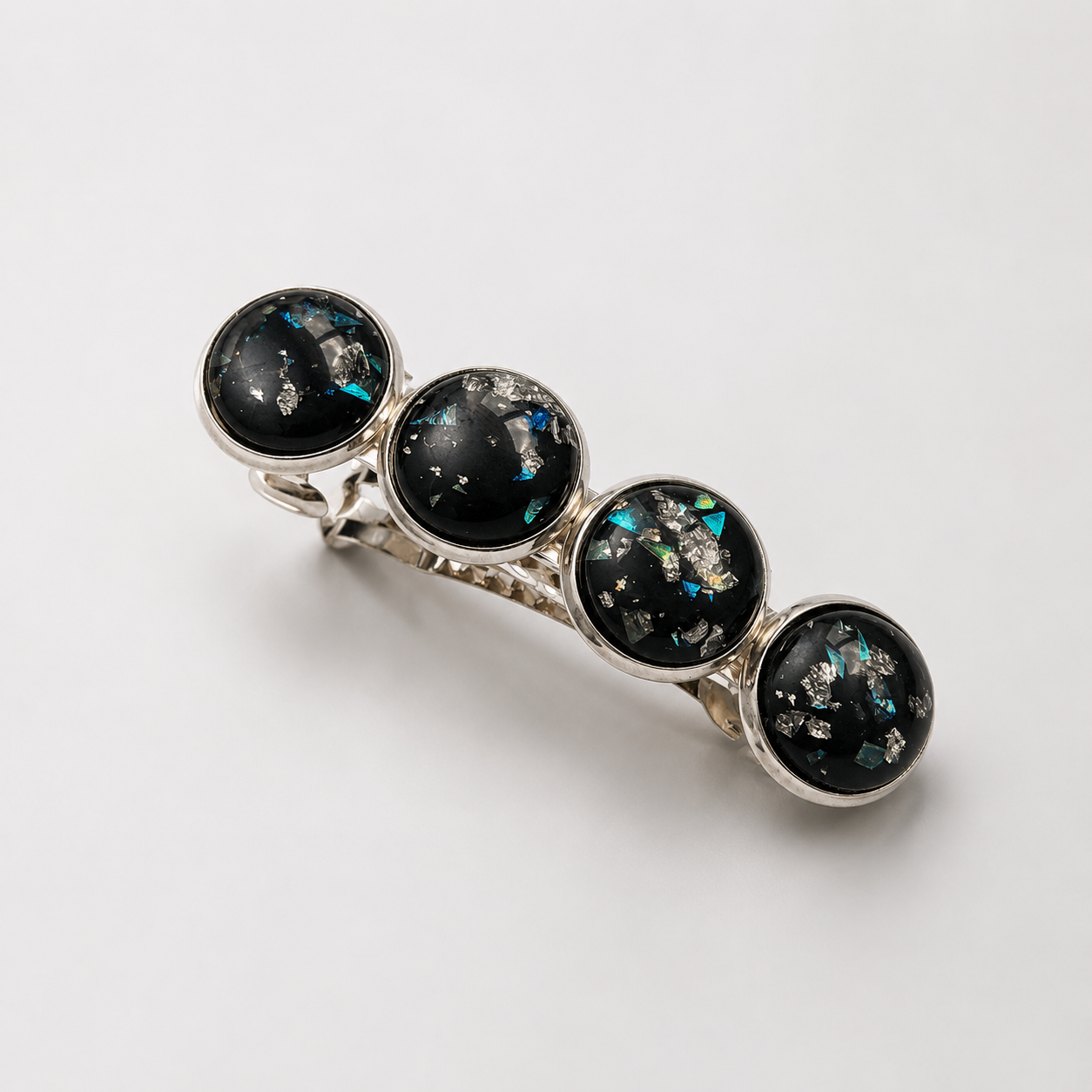 Iridescent Silver Cabochon French Barrette | Fine Hair Clip | Small & Medium