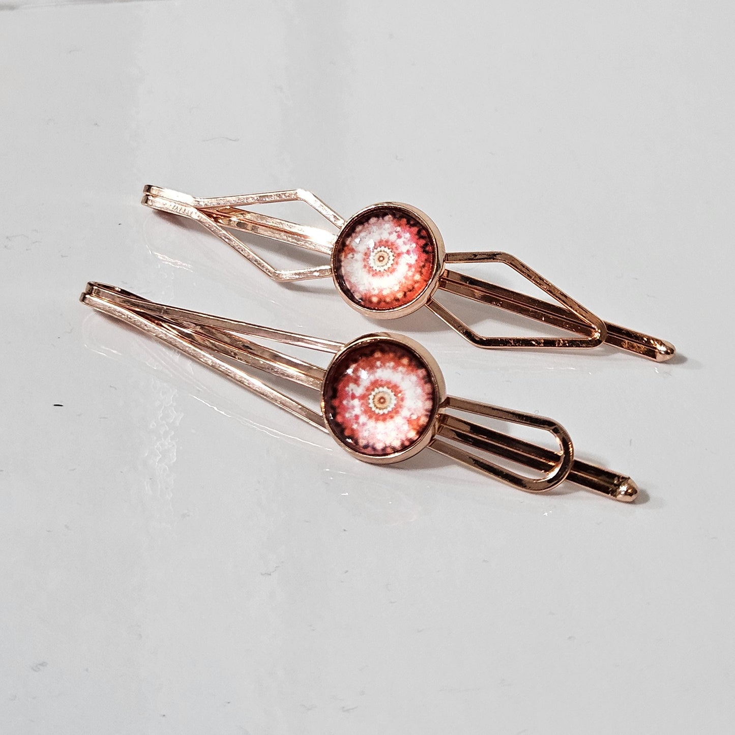 Rose Gold Bobby Pin, Geometric Hair Clip, Handmade Red Cabochon Hair Pin, Minimal Hair