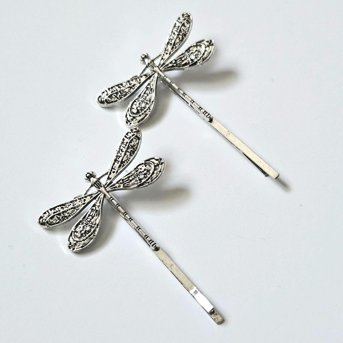 Dragonfly Bobby Pins: Antique Silver Hair Slides, Secure Hold