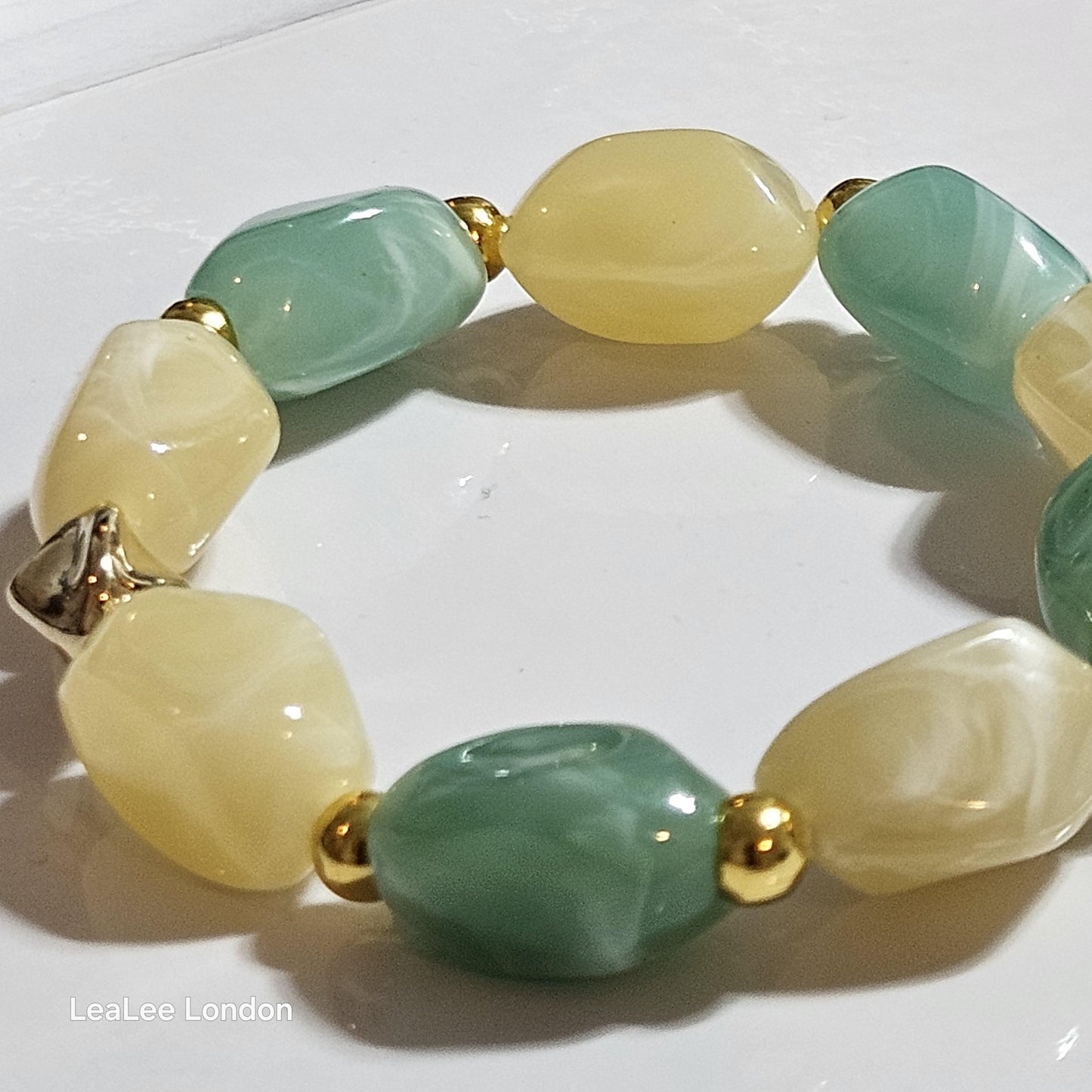 Boho Green Elastic Beaded Bracelet, Chunky Stacking Jewellery for women