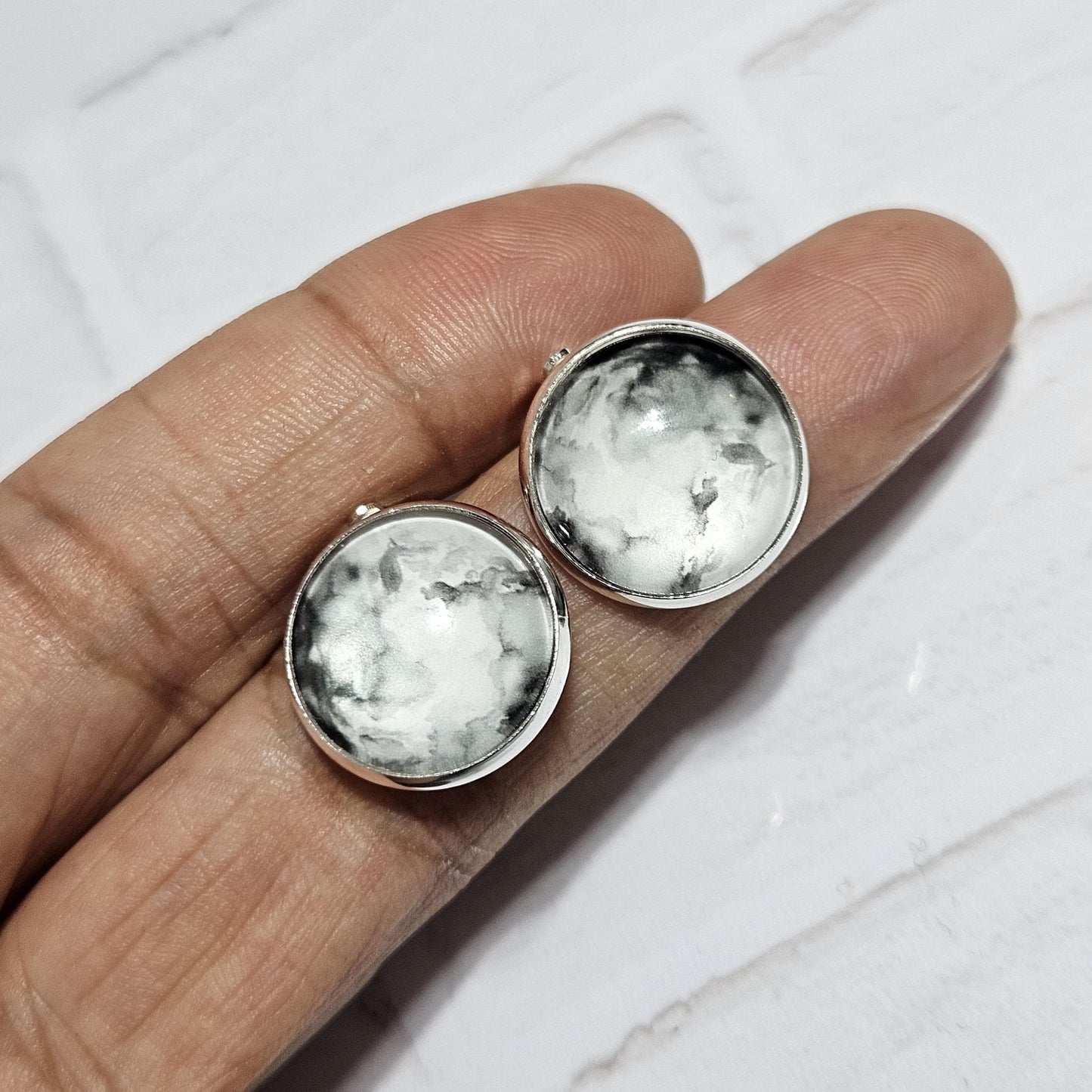 Smoke Design Clip-On Earrings – 16mm Cabochon | Non-Pierced | Hypoallergenic