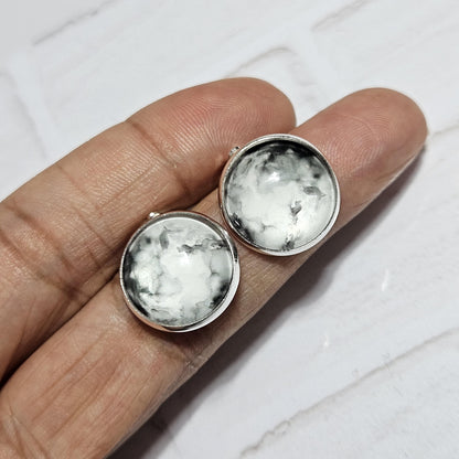 Smoke Design Clip-On Earrings – 16mm Cabochon | Non-Pierced | Hypoallergenic