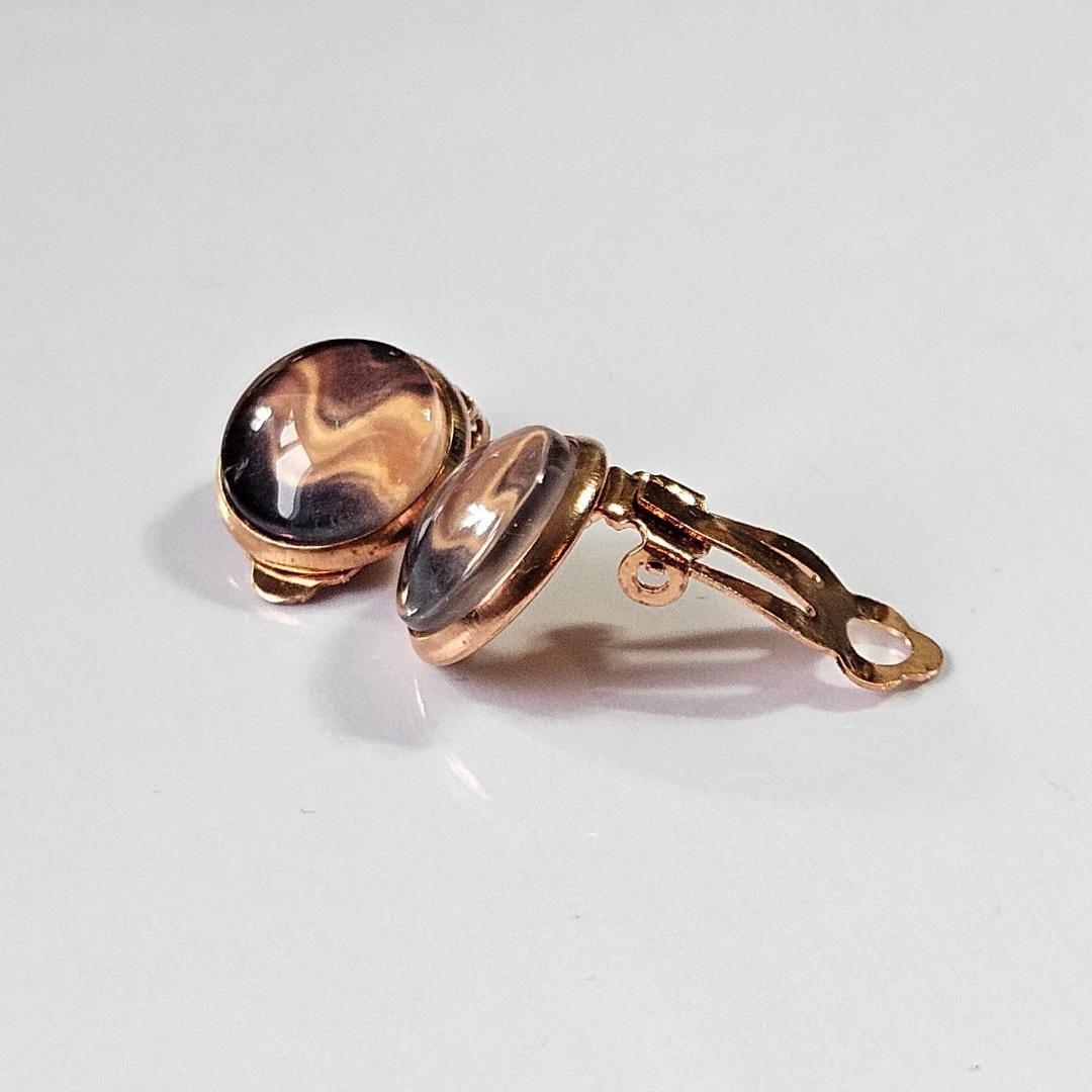 Brown Boho Clip-On Earrings – 12mm Cabochon | Non-Pierced | Handmade UK