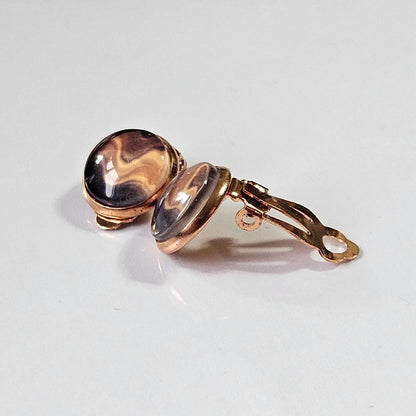 Brown Boho Clip-On Earrings – 12mm Cabochon | Non-Pierced | Handmade UK
