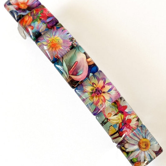 Oil Painted Flower Hair Barrette: Secure French Clip