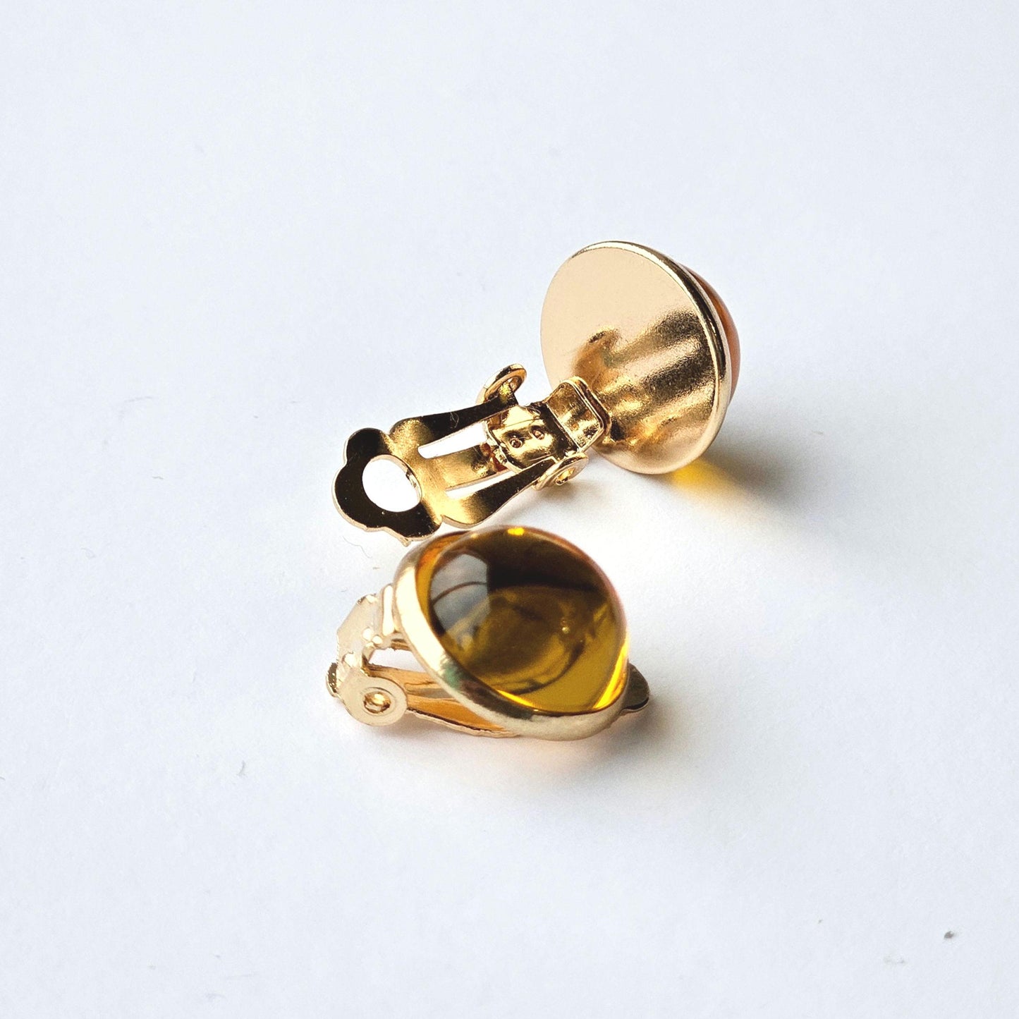 Yellow Resin Clip-On Earrings – 12mm Cabochon | Non-Pierced | Rose Gold Tone