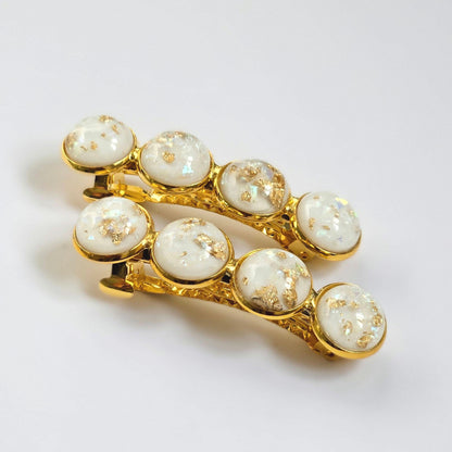 Gold French Barrette: Resin Hair Clip with Gold Detail