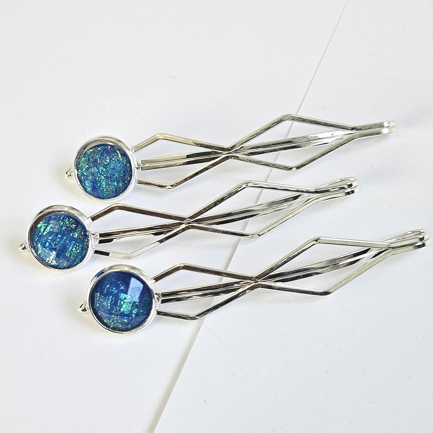 Decorative bobby pins Hair Slides: Colorful Cabochon Bobby Pins, Silver Tone (Set of 3)