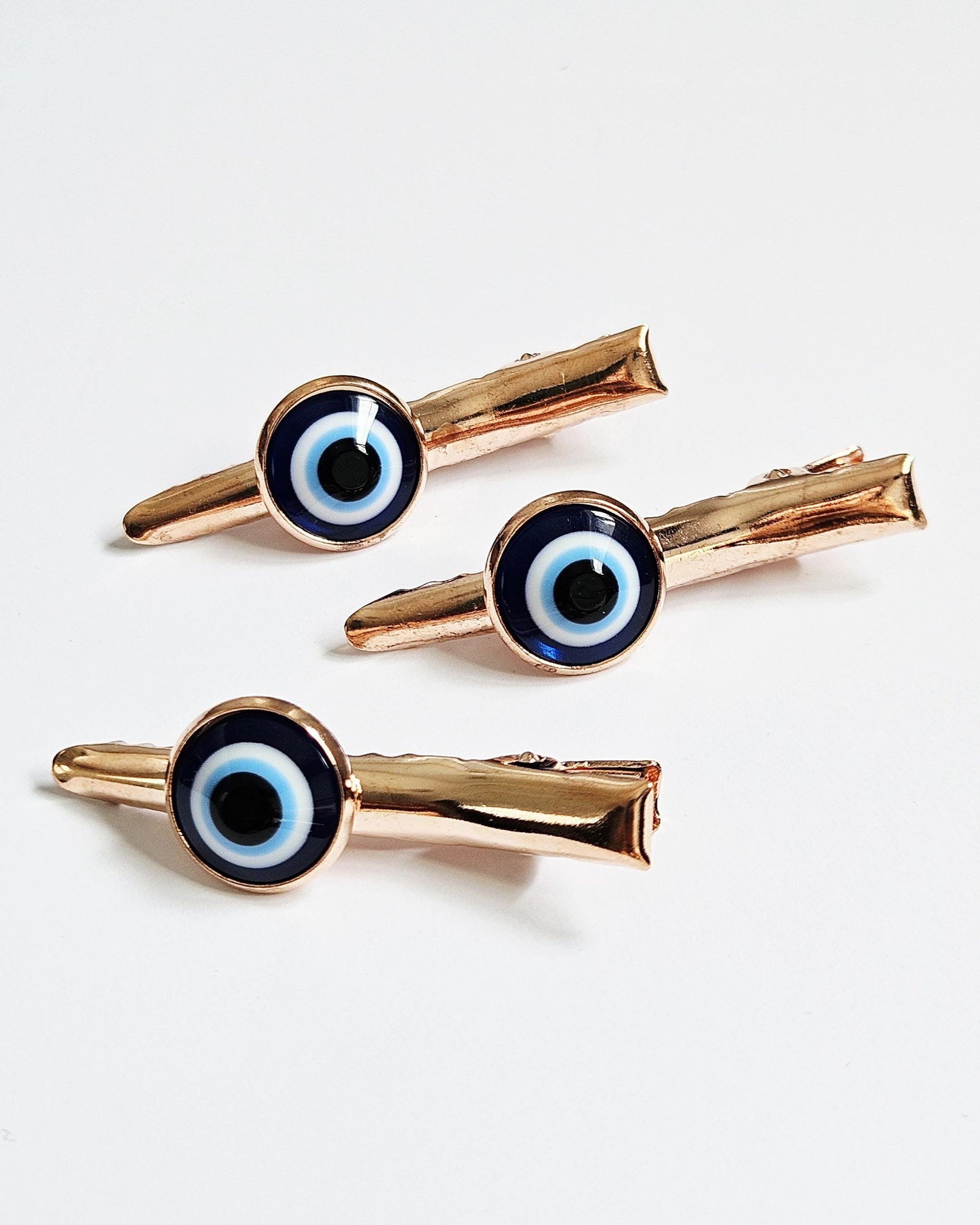 Evil Eye Hair Clips – Set of 3 | Silver & Rose Gold | Alligator Clip