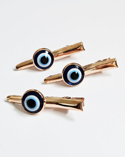 Evil Eye Hair Clips – Set of 3 | Silver & Rose Gold | Alligator Clip