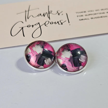Abstract Paint Stroke Clip-On Earrings – 16mm Cabochon | Non-Pierced | Hypoallergenic