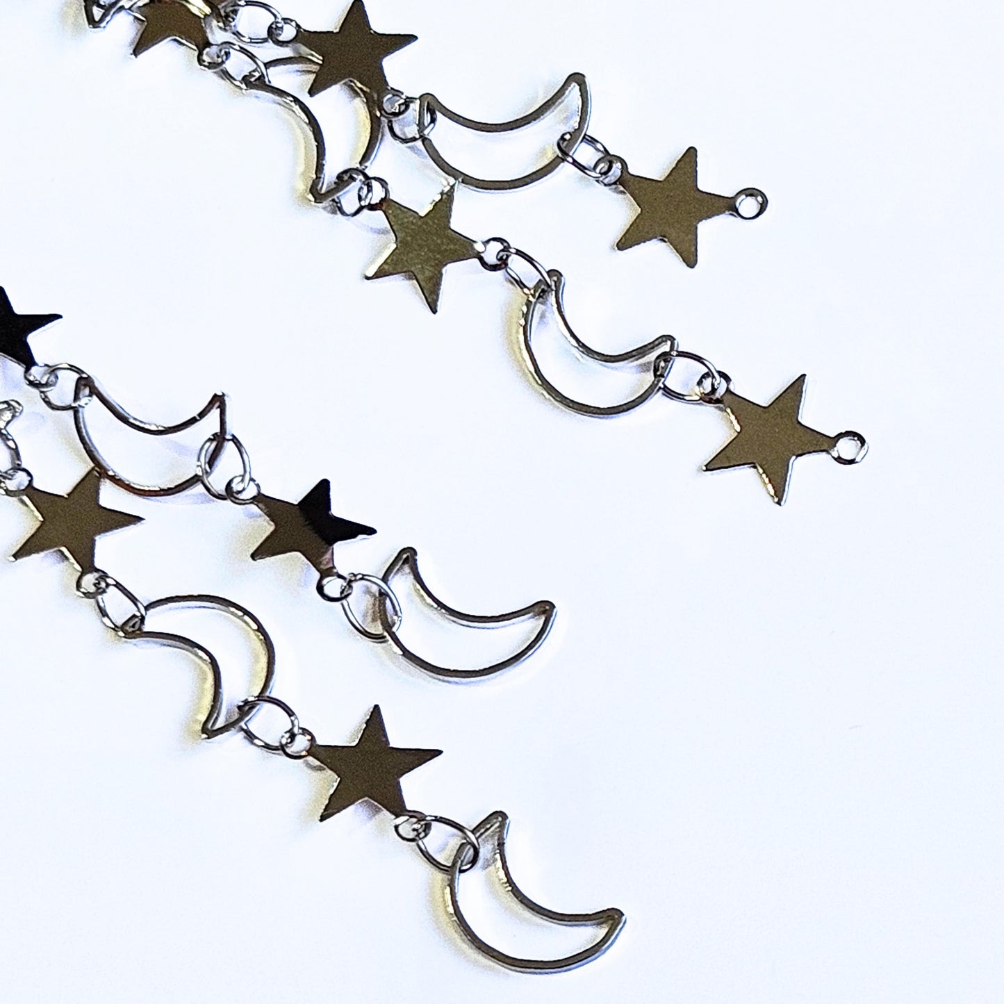 Celestial Clip On Earrings, Moon and Star Dangle, No Pierce