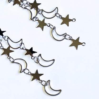 Celestial Clip On Earrings, Moon and Star Dangle, No Pierce