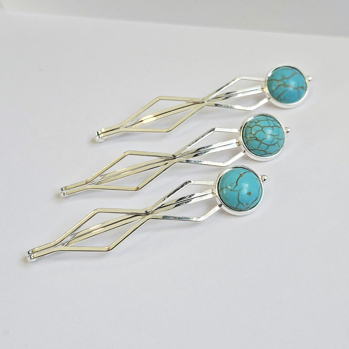 Decorative bobby pins Hair Slides: Colorful Cabochon Bobby Pins, Silver Tone (Set of 3)