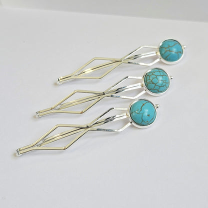Decorative bobby pins Hair Slides: Colorful Cabochon Bobby Pins, Silver Tone (Set of 3)