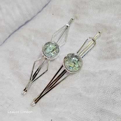 Iridescent Cabochon Hair Slides: Silver Hair Pins (Set of 2)