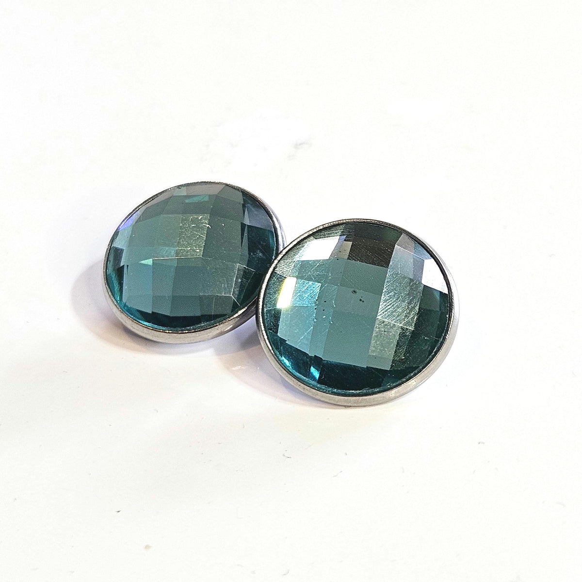 Sapphire Blue Glass Clip-On Earrings in Dark Silver Tone