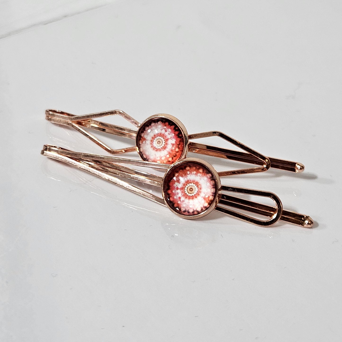 Rose Gold Bobby Pin, Geometric Hair Clip, Handmade Red Cabochon Hair Pin, Minimal Hair