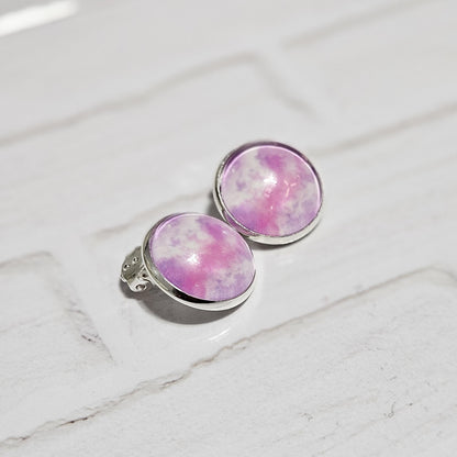 Purple & Pink Watercolour Clip-On Earrings | Silver Tone | No Piercing Needed