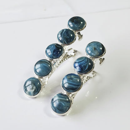 Green Marble French Barrette: Silver-tone hair accessories for women