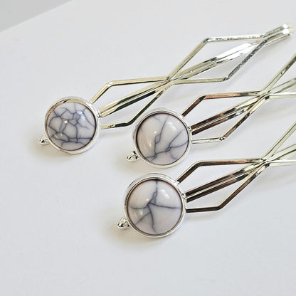 Decorative bobby pins Hair Slides: Colorful Cabochon Bobby Pins, Silver Tone (Set of 3)