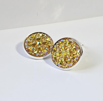 Sparkly Clip-On Earrings | Handmade Silver Cabochon | Non-Pierced | Available in 6 Colours