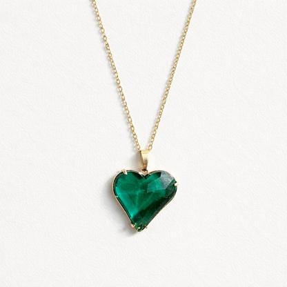 Gold Glass Heart Necklace | Blue, Green or Purple | Stainless Steel Chain