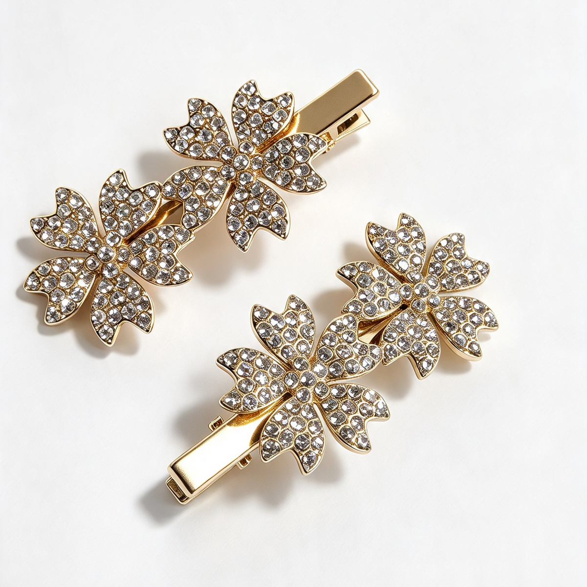 Gold Rhinestone Flower Hair Clips, Set of 2