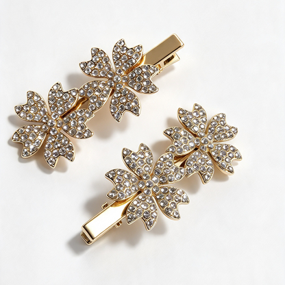Gold Rhinestone Flower Hair Clips, Set of 2