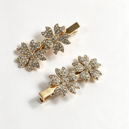 Gold Rhinestone Flower Hair Clips, Set of 2