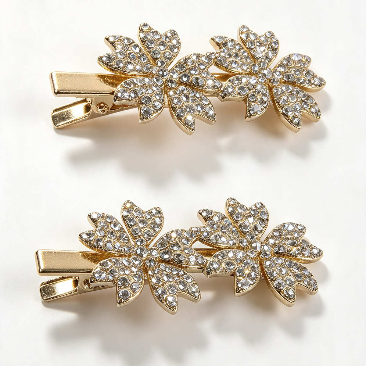 Gold Rhinestone Flower Hair Clips, Set of 2