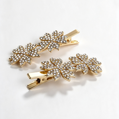 Gold Rhinestone Flower Hair Clips, Set of 2
