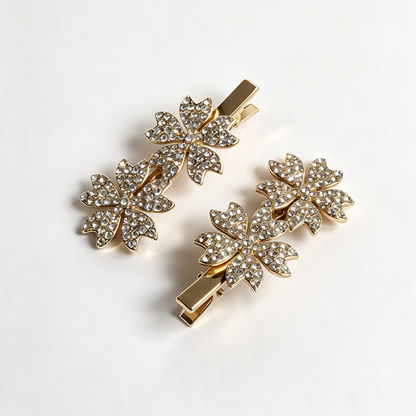Gold Rhinestone Flower Hair Clips, Set of 2