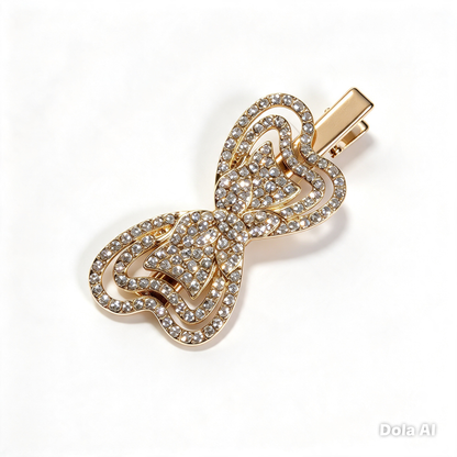 Gold Bow Rhinestone Hair Clip, 7cm