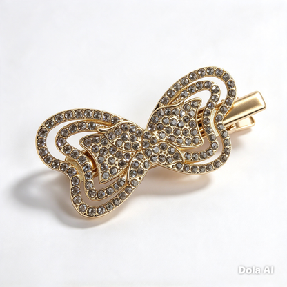 Gold Bow Rhinestone Hair Clip, 7cm