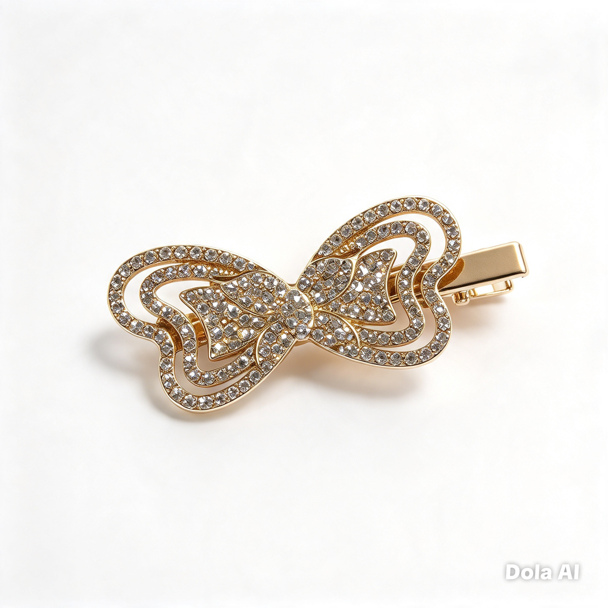 Gold Bow Rhinestone Hair Clip, 7cm
