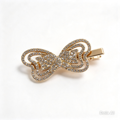 Gold Bow Rhinestone Hair Clip, 7cm