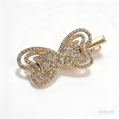 Gold Bow Rhinestone Hair Clip, 7cm