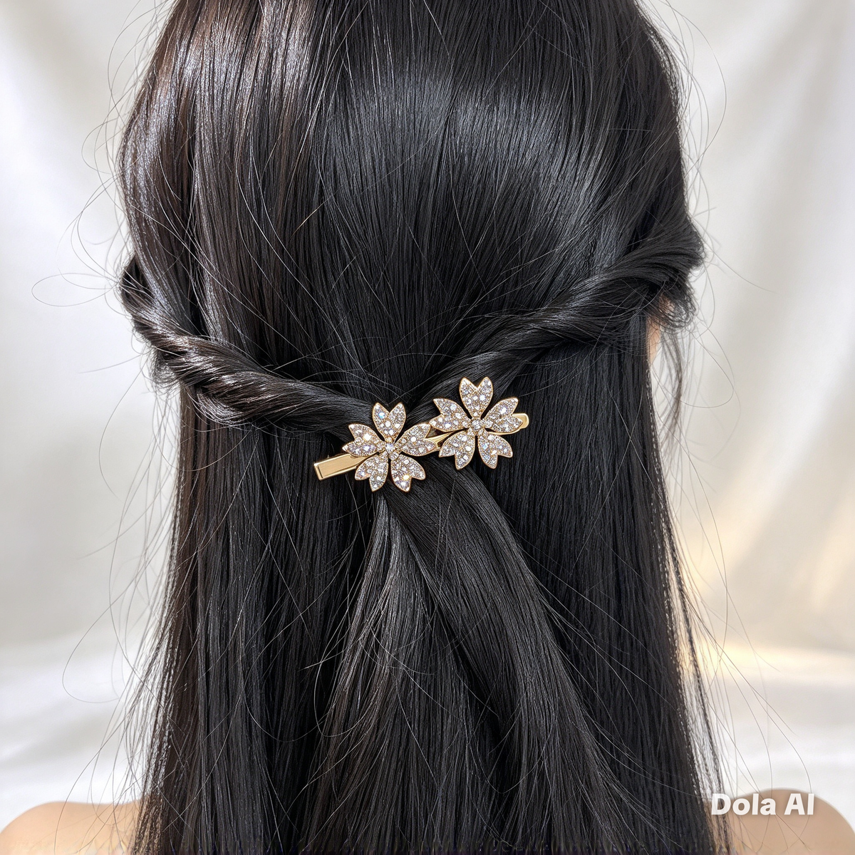Gold Rhinestone Flower Hair Clips, Set of 2