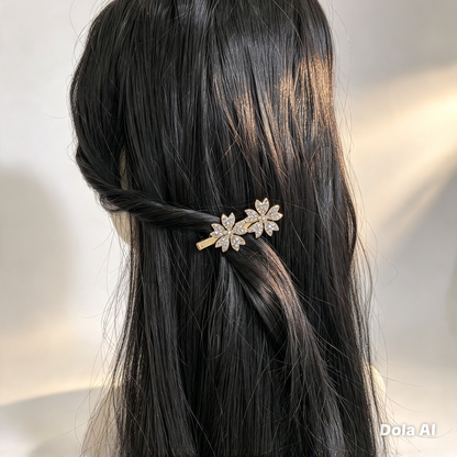 Gold Rhinestone Flower Hair Clips, Set of 2