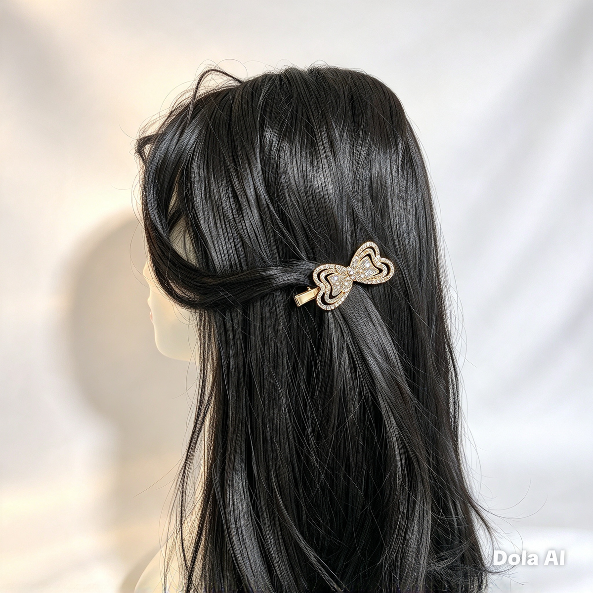 Gold Bow Rhinestone Hair Clip, 7cm