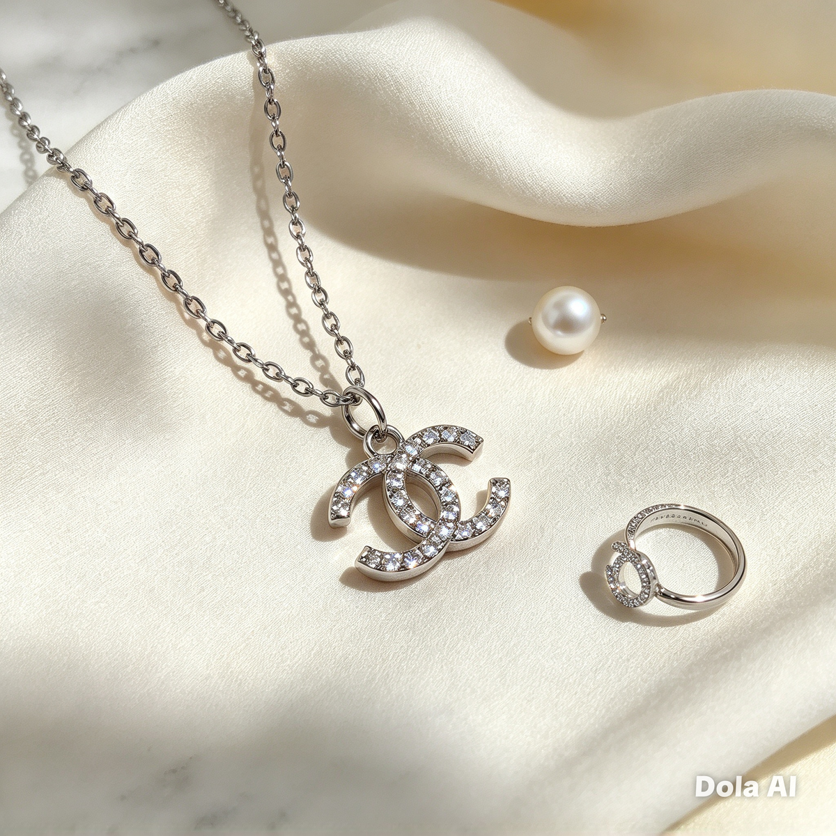 Silver-Tone Rhinestone Charm Necklace with Stainless Steel Chain
